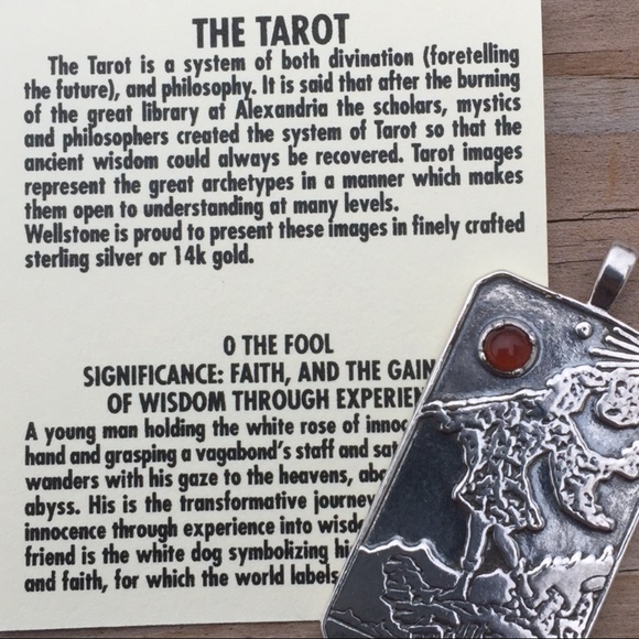 Fool Tarot Card Pendant .925 Sterling Silver w/ Genuine Carnelian gem USA - Picture 7 of 7